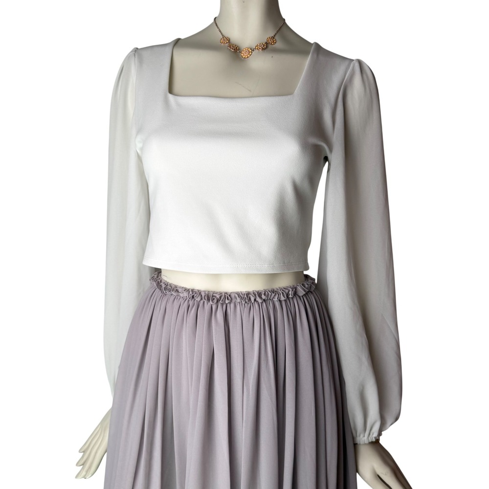 Eclipse Crop Top Square Neck Long Sheer Puff Sleeve White Coquette Balletcore S